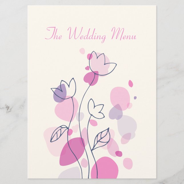 Grafische moderne Blume Blütenblätter Hochzeitsmen Menükarte (Vorderseite)