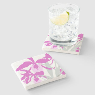 Grafische moderne Blume lila Orchidee Steinuntersetzer