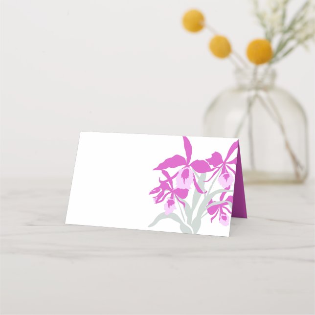 Grafische orchid lila graue Hochzeitsszenarien Platzkarte (Vorderseite)