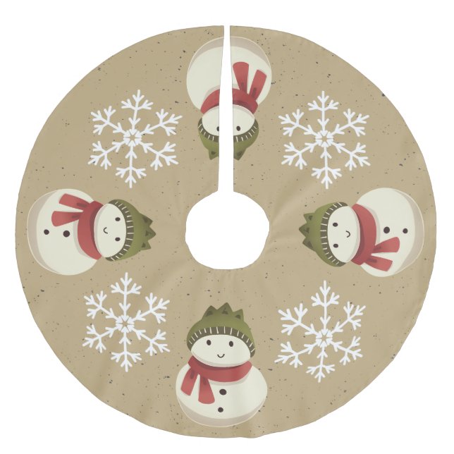 Grafische Rustikale Snowman Snowflake Grau Polyester Weihnachtsbaumdecke (Vorderseite)