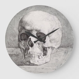 Grafische Schädelkunst: Minimalistisches und mutig Große Wanduhr