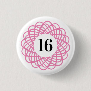 Grafische Sterne Blume pink auf weiß Button