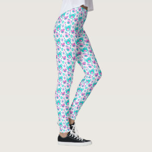 Grafische Teddybärn-Rosaaqua-Weiß-Leggings Leggings