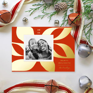Grafische Weihnachtsstern-Foto Rot und Gold Folien Feiertagskarte