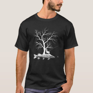 Grafischer Baum Angelrute Fisch Hecht 1 T-Shirt