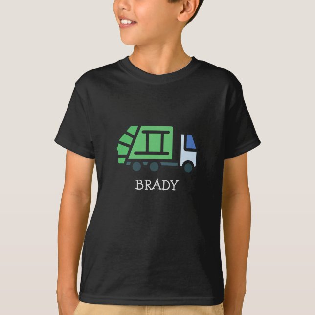 Grafischer Müll/Recycle LKW mit Kindnamen T-Shirt (Vorderseite)
