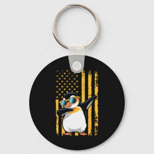 Grafischer Pinguin Retro Amerikanische Flagge Lust Schlüsselanhänger