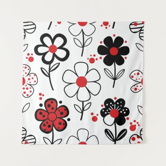 Grafischer Schwarzer Blume-Stil Wandteppich (Vorderseite)
