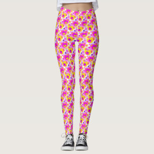 Grafischer Teddy Bär rosa gelbe lila Leggings