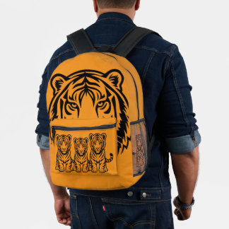 Grafischer Tigerkopf orange Bedruckter Rucksack