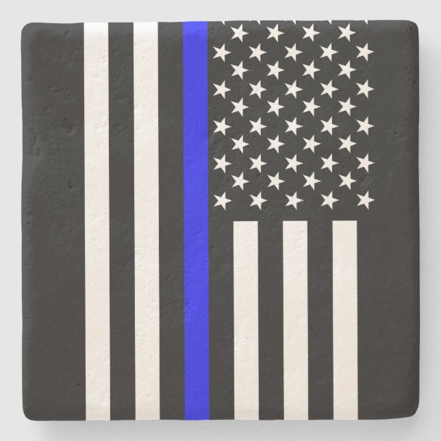 Grafisches dünnes Blue Line zeigen US-Flagge an Steinuntersetzer (Vorderseite)