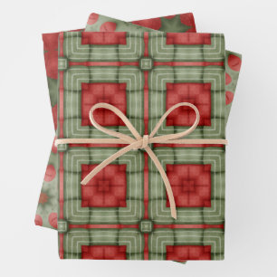 grafisches Grün- und Rottopapier Geschenkpapier Set