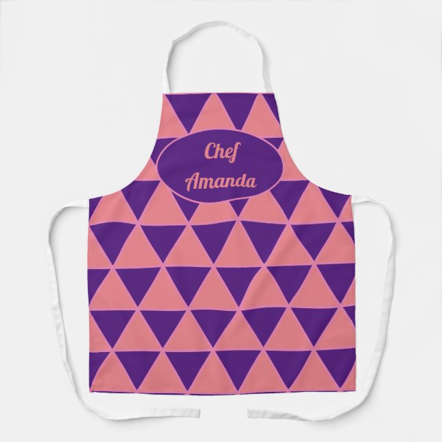 Grafisches modernes Dreieck-Muster mit Namen Schürze (Vorderseite)