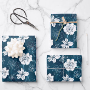 Grafisches Muster aus weißem und blauem Marmor Geschenkpapier Set