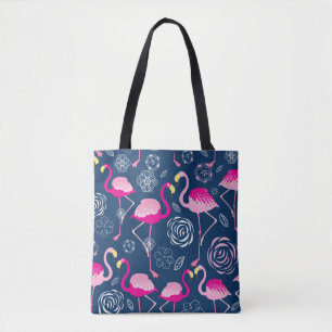 Grafisches Muster rosa Flamingos auf dunkelblau b Tasche