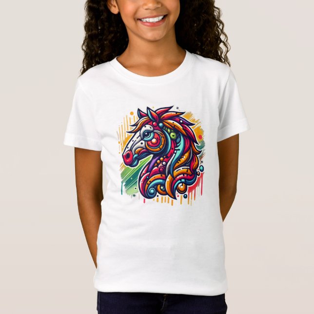 Grafisches Pferd bunt T-Shirt (Vorderseite)