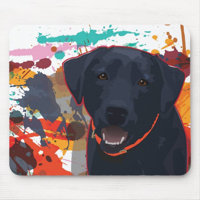 Grafisches Schwarzes Lab-Portrait mit plattierter  Mousepad (Vorne)