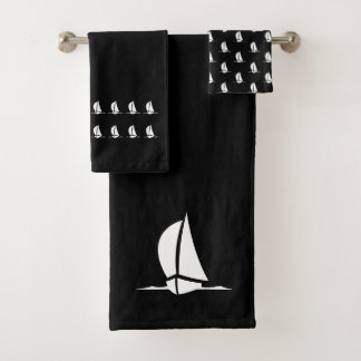 Grafisches Segelboot Bad Schwarz-weiß Handtuch Set