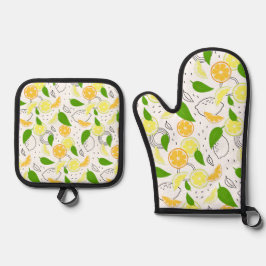 Grafisches Zitrusfrüchte-Backofen Mitt- und Topfha Ofenhandschuh & Topflappen-Set