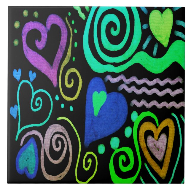 Grafitti Hearts Abstrakte Malerei Fliese (Vorderseite)