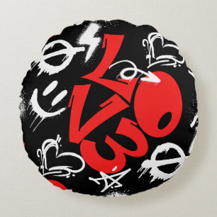 Grafitti LIEBE B. Black BG Rundes Kissen