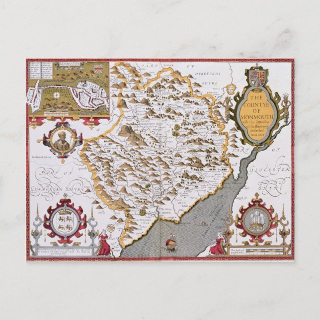 Grafschaft Monmouth, eingraviert von Jodocus Postkarte (Vorderseite)