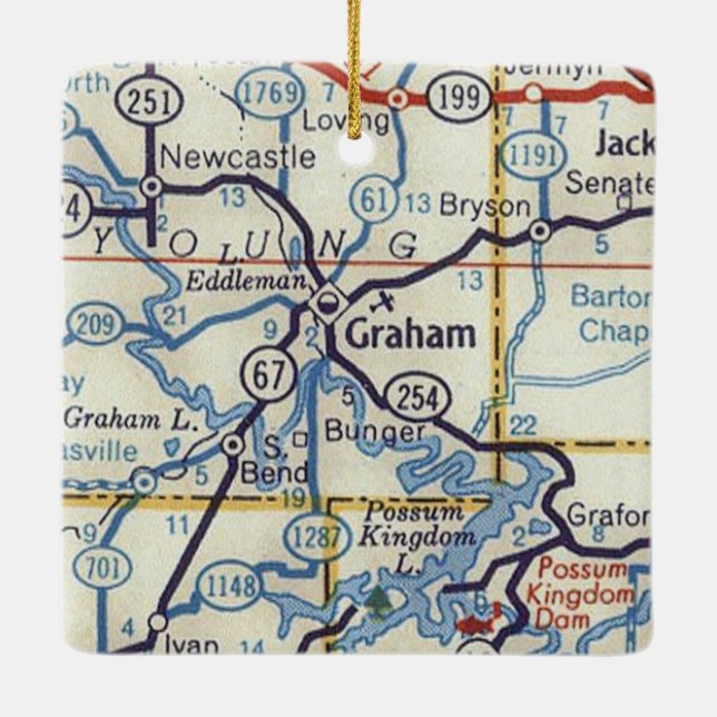 Graham Texas 50's Map Keramikornament (Rückseite)