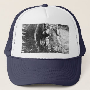 Grainy Schwarz-weiß Hippo Art, Truckers Hat Truckerkappe