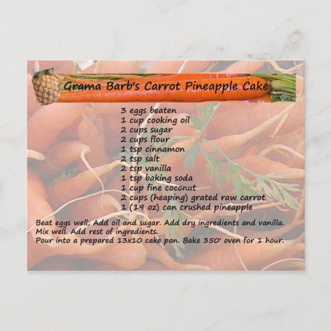 GramaBarb's Carrot Pineaple Cake Postcard Postkarte (Vorderseite)