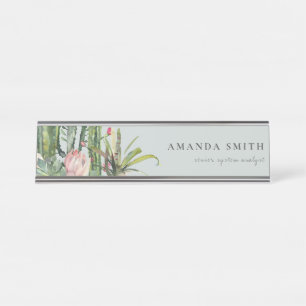 GRAMM PINK FLORAL DESERT CACTI FOLIAGE WATERCOLOR SCHREIBTISCHNAMENSPLAKETTE
