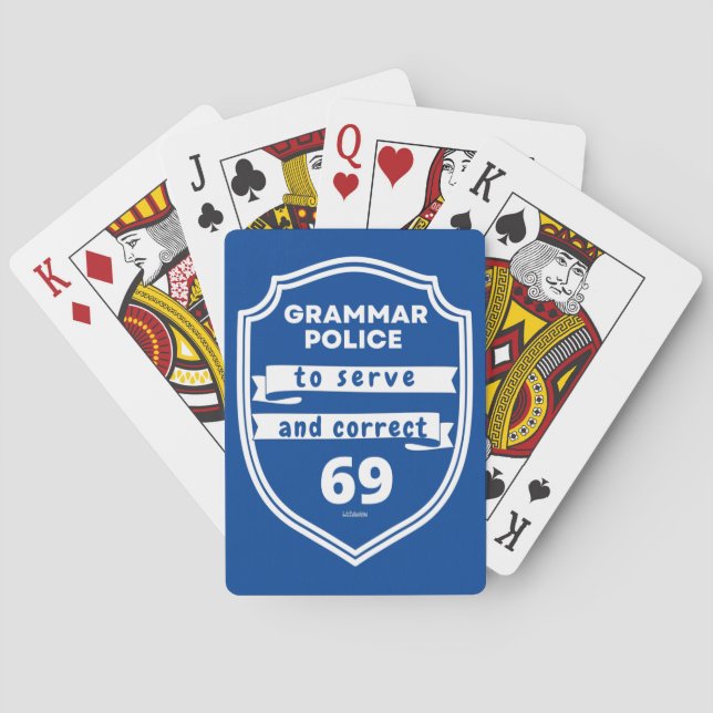 GRAMMAR POLICE ZU DIENEN UND RICHTIG lustig Spielkarten (Rückseite)