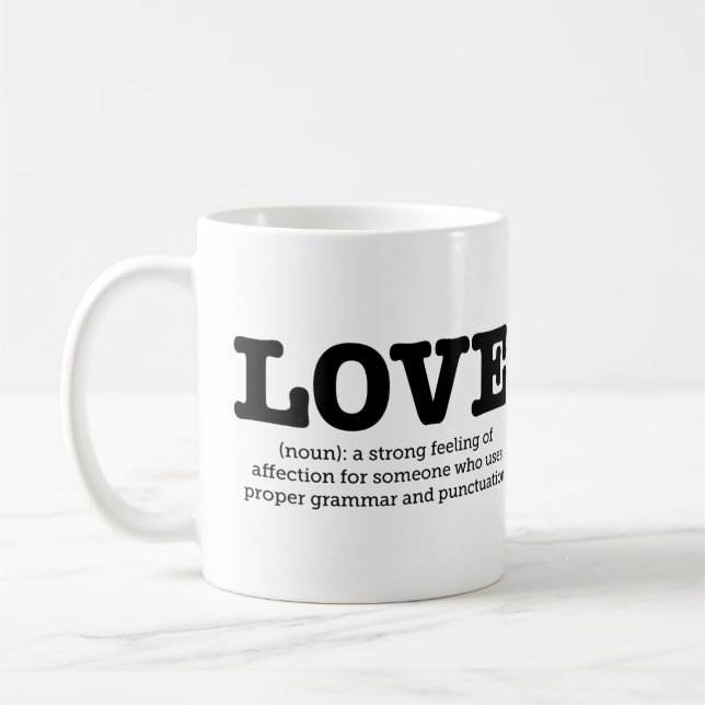Grammatik-Tassen-Liebe-Definitions-englische Kaffeetasse (Links)