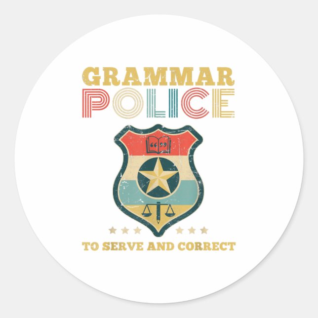 Grammatikpolizei zur Bedienung und Korrektur von K Runder Aufkleber (Vorderseite)