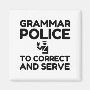 Grammatikpolizei zur Korrektur und zum Servieren v Magnet