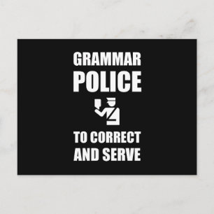 Grammatikpolizei zur Korrektur und zum Servieren v Postkarte