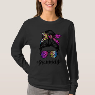 Grammie Life mit Rainbow Leopard Messy Bun Mother T-Shirt
