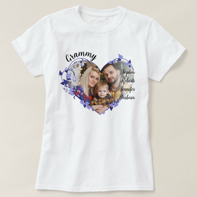 Grammy Blume Herz mit Grandkids Names & Foto T-Shirt (Design vorne)