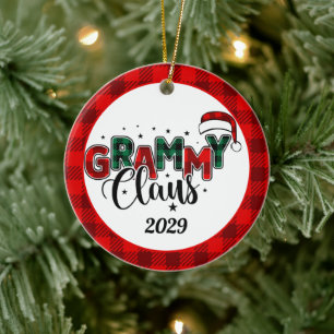 Grammy Claus Weihnachts-Foto Kariert Keramik Ornament