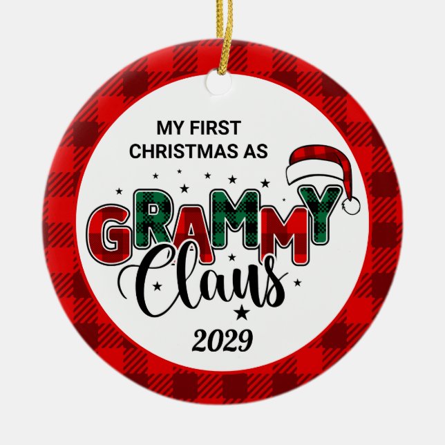 Grammy Claus Weihnachts-Foto Karierte Keramik Orna Keramik Ornament (Vorne)