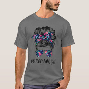 Grammy Life Messy Hair Bun Blume Frauen Mutter D T-Shirt