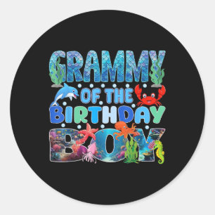 Grammy of the Birthday Boy Aquarium Sea Animals Runder Aufkleber