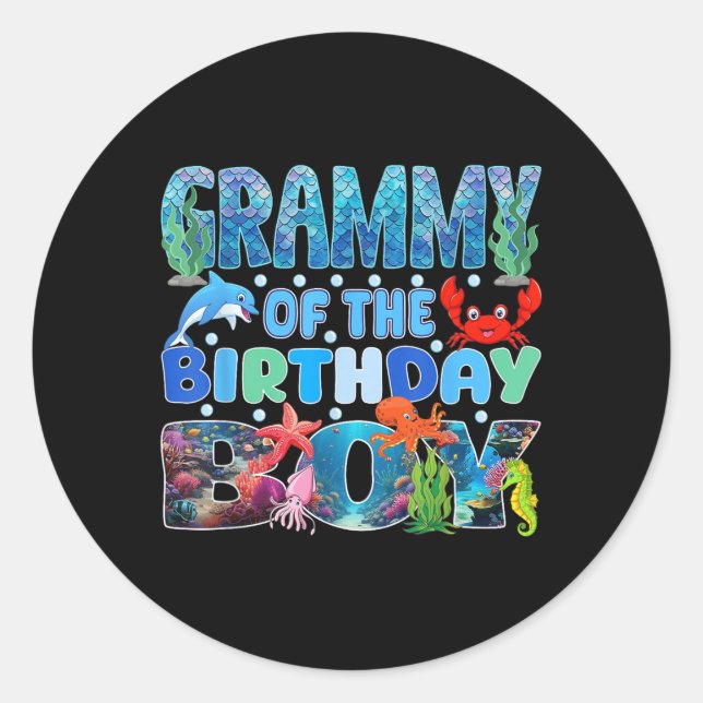 Grammy of the Birthday Boy Aquarium Sea Animals Runder Aufkleber (Vorderseite)