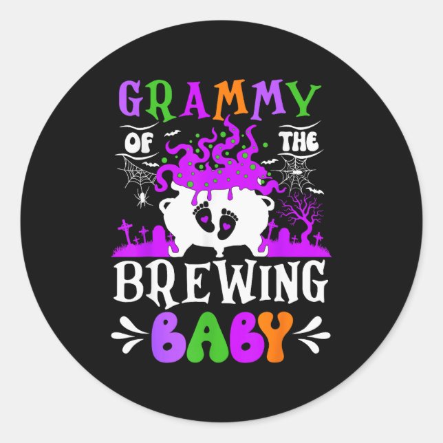 Grammy Of The Brewing Baby Grandma To Be Halloween Runder Aufkleber (Vorderseite)