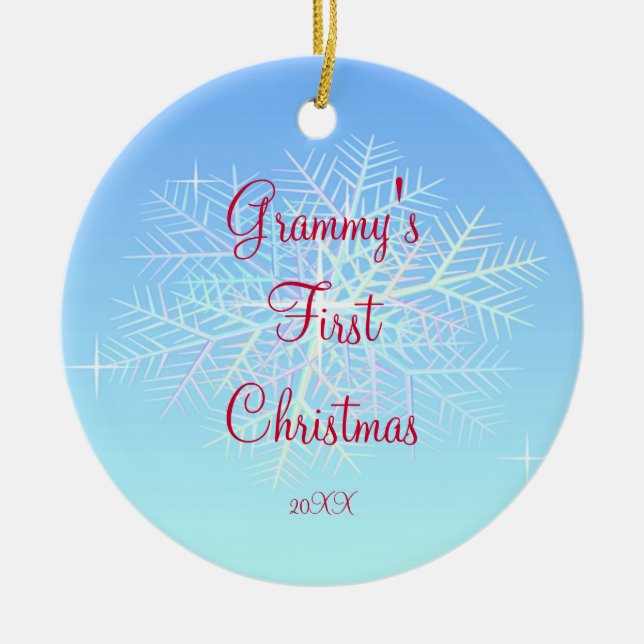 Grammys erste Weihnachtsschneeflocke-Verzierung Keramikornament (Vorne)