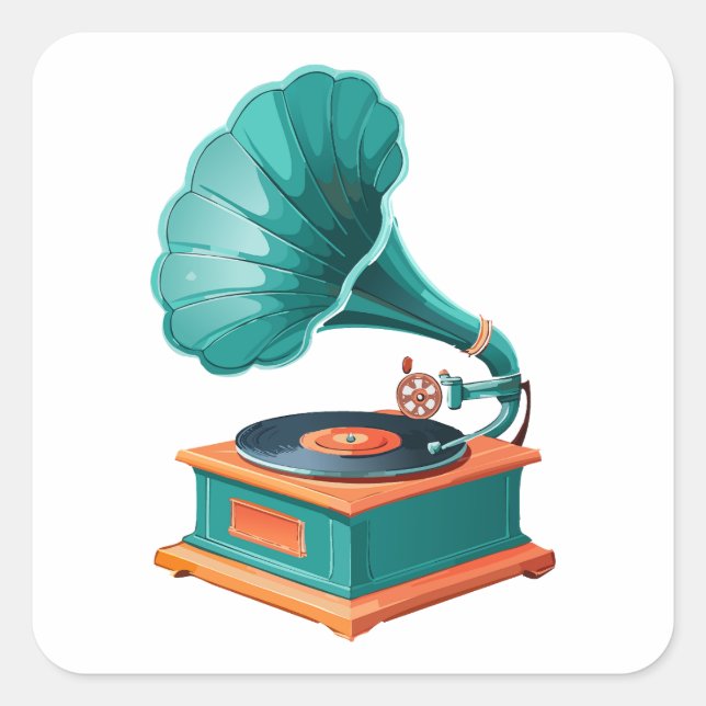Gramophone Quadratischer Aufkleber (Vorderseite)