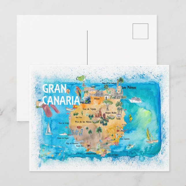 Gran Canaria Spanien Illustrierte Karte (Vorne/Hinten)