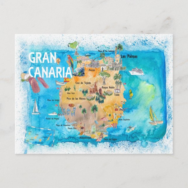 Gran Canaria Spanien Illustrierte Karte (Vorderseite)