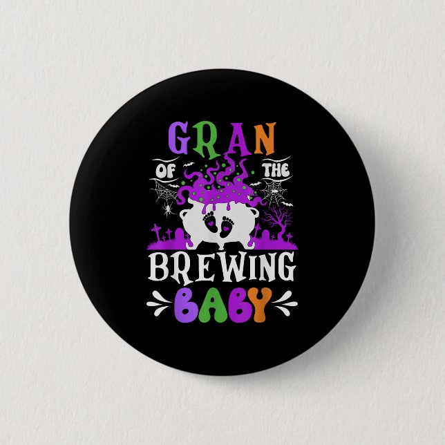 Gran Of The Brewing Baby Grandma To Be Halloween  Button (Vorderseite)