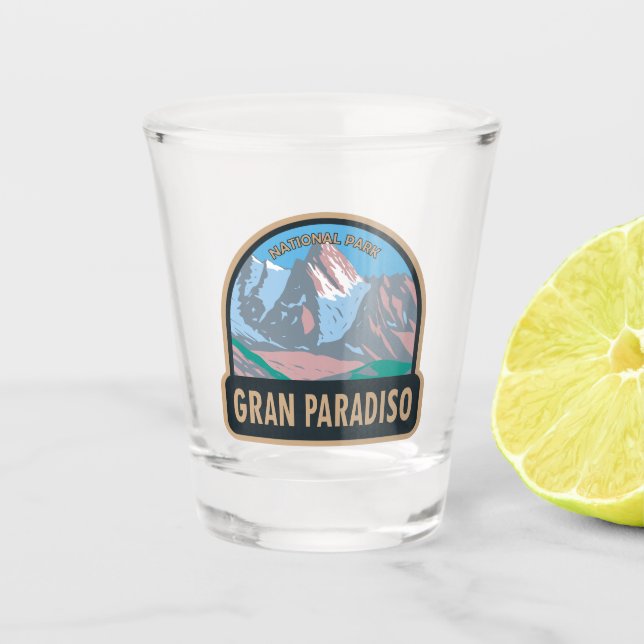 Gran Paradiso Nationalpark Italien Vintag Schnapsglas (Vorderseite)