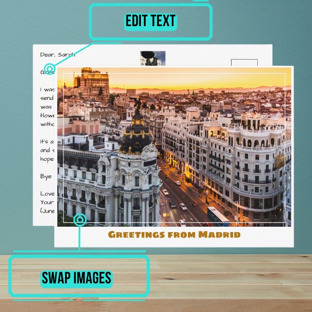 Gran Via Madrid Spanien Moderne Postkarte (Share your experiences with these stylish template postcards.)